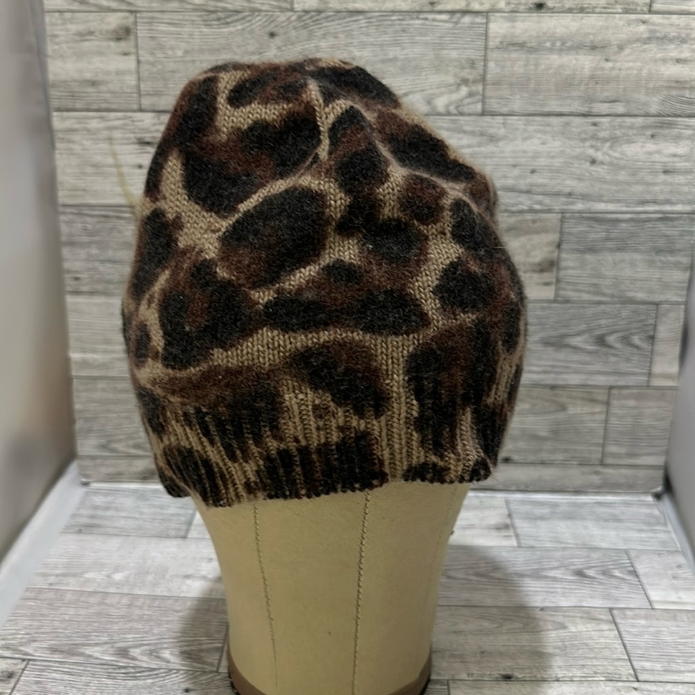 J.Crew brown wool animal print winter hat beanie